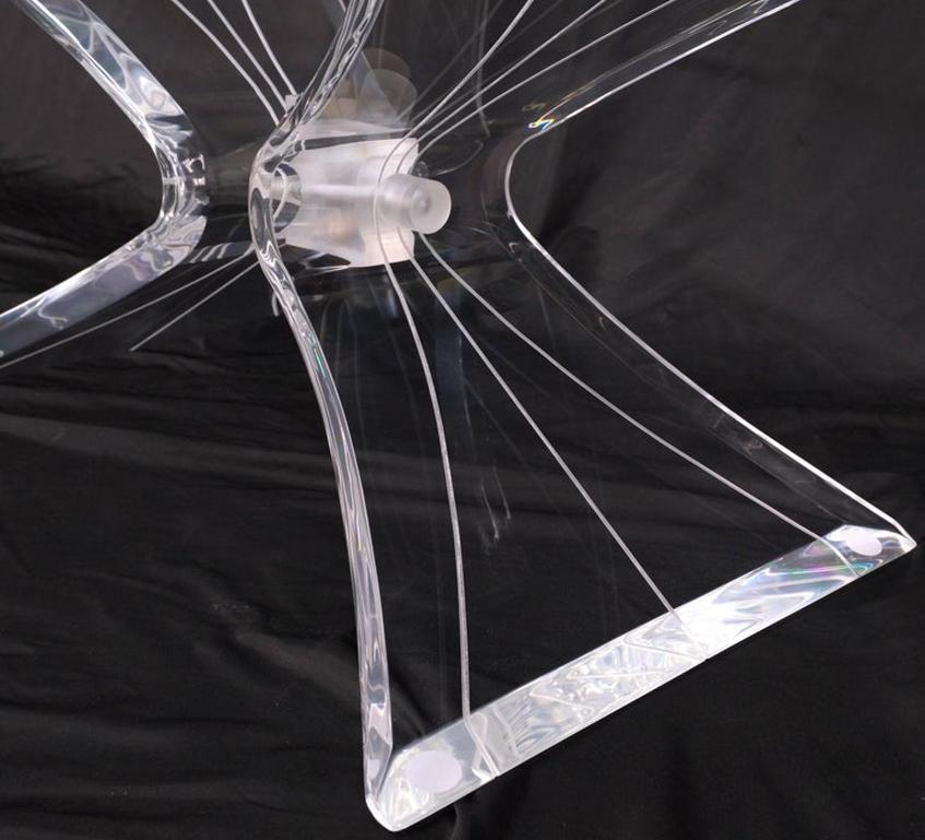Lucite Bow Tie Butterfly Wing Shape Base Oval Glass Top Mid Century Coffee Table