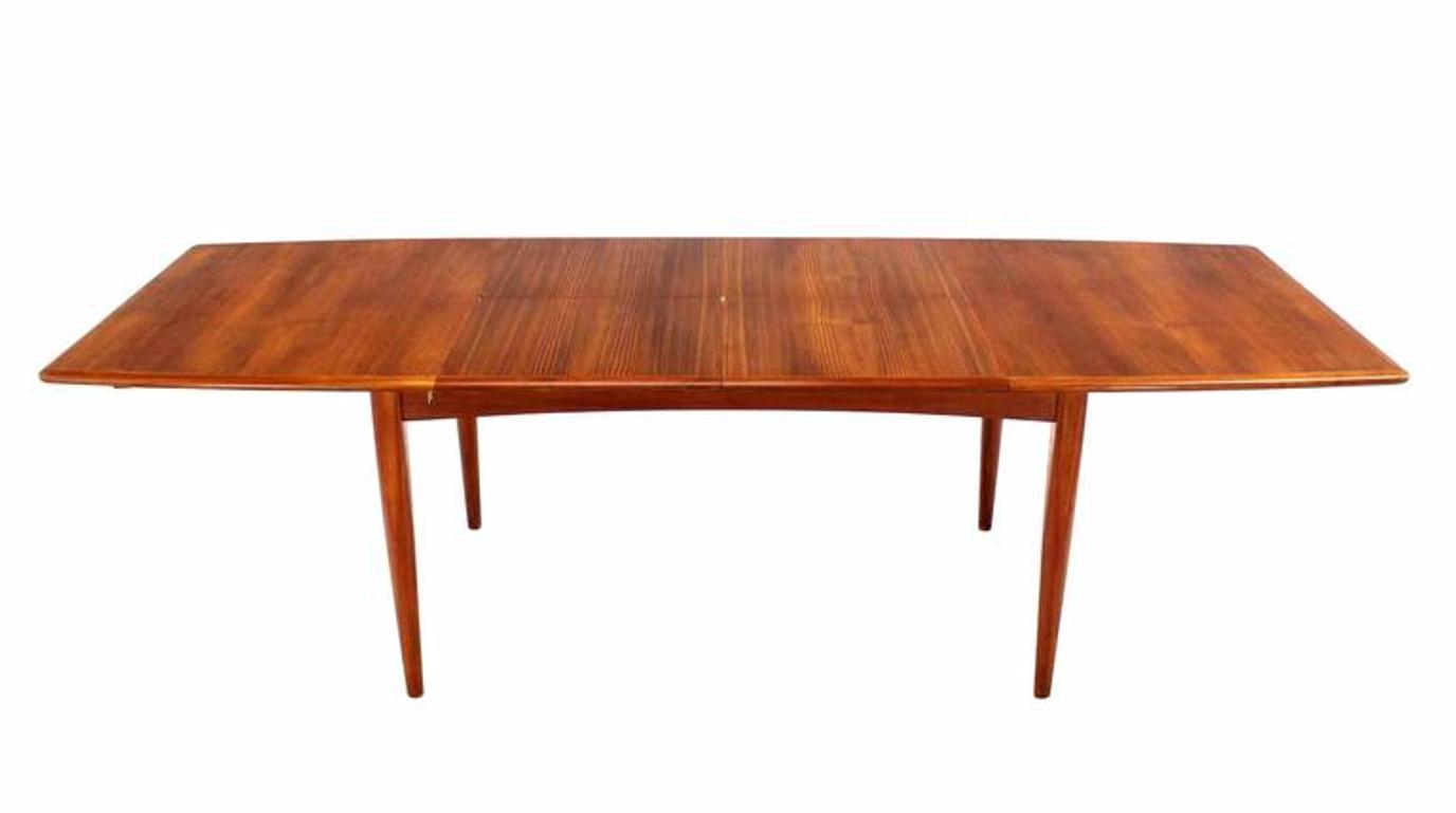 Danish Modern Teak Boat Shape Dining Table with Two Pop-Up Leafs Extension Board