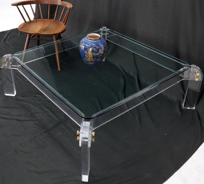 Large Lucite Base Square Glass Top Coffee Table