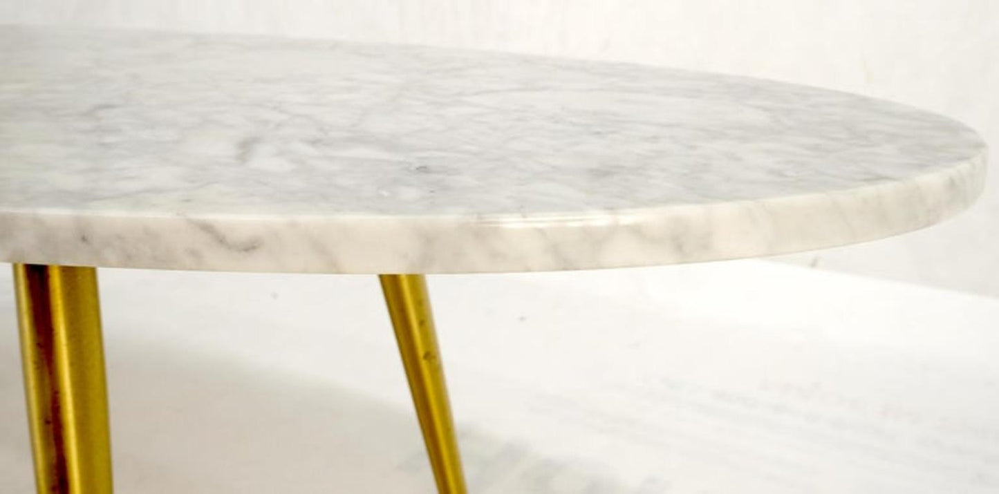 White Oval Carrara Marble Top Italian Mid-Century Modern Coffee Table Brass Legs