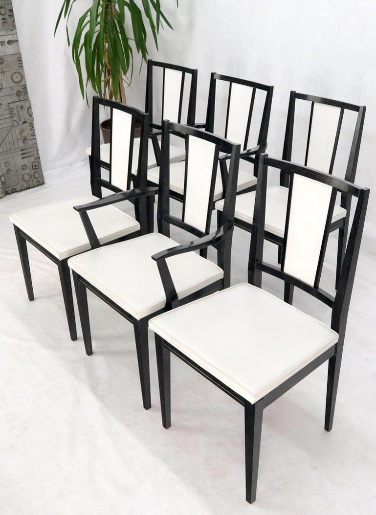 Set of Six Ebonized Cerused Walnut Dining Chairs