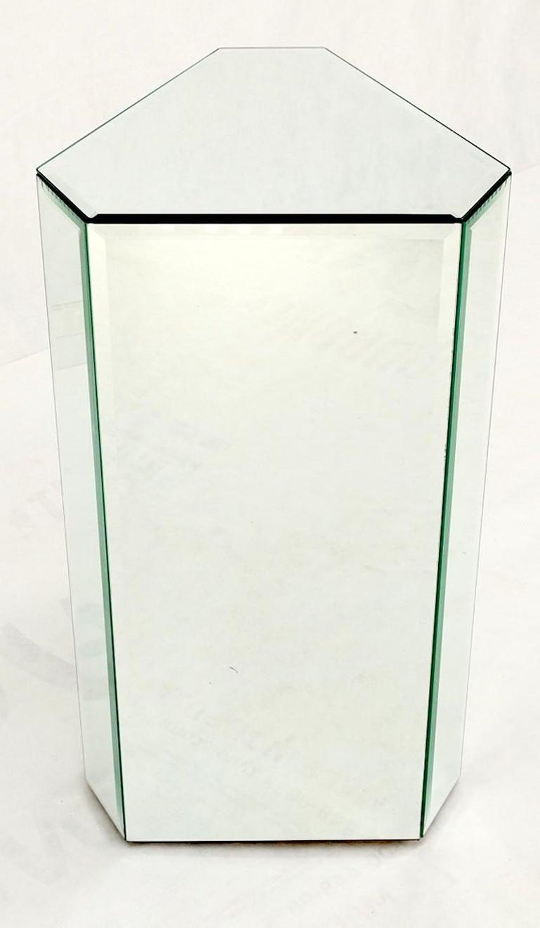 Mid Century Modern Triangular Beveled Mirrors Pedestal Stand End Table Console