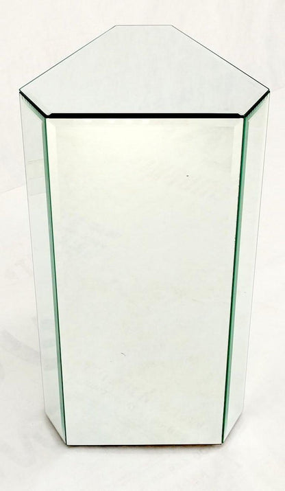 Mid Century Modern Triangular Beveled Mirrors Pedestal Stand End Table Console