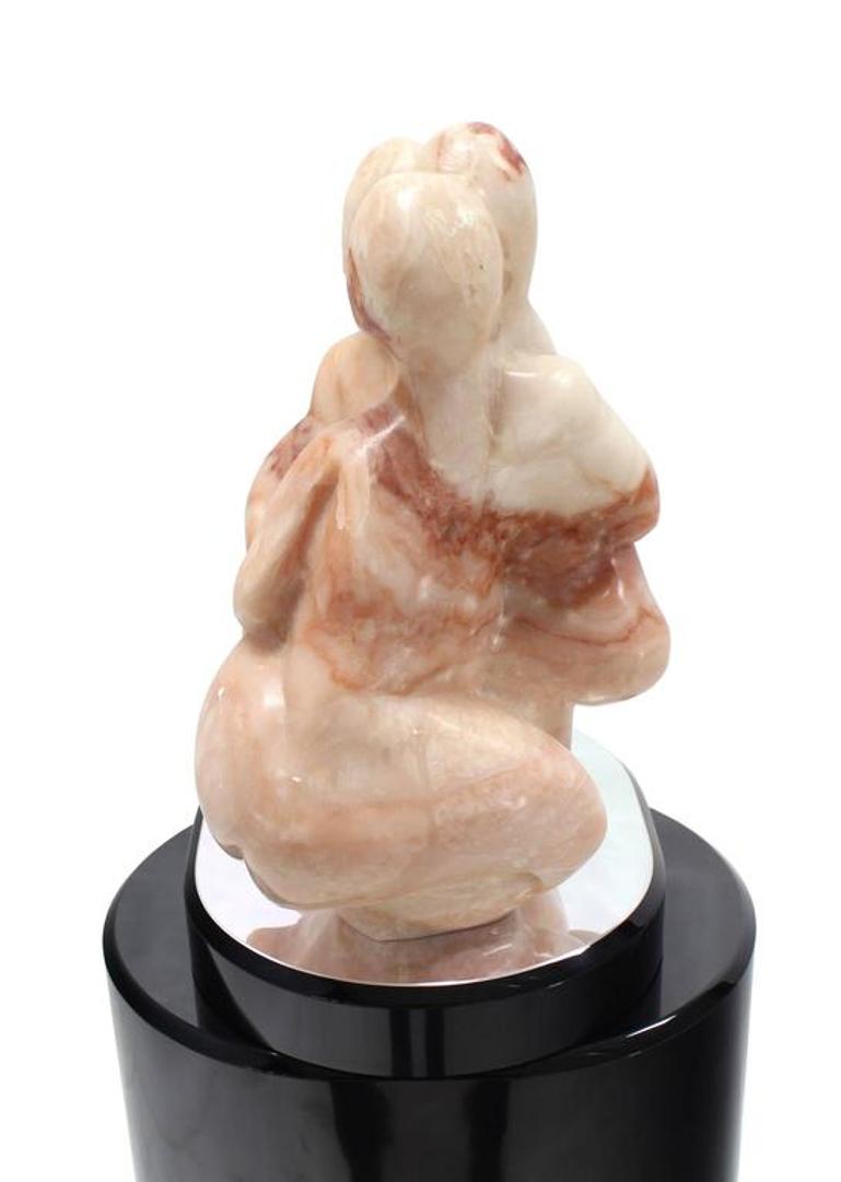 Mid-Century Modern Heavy Carved Marble Sculpture on Revolving Pedestal
