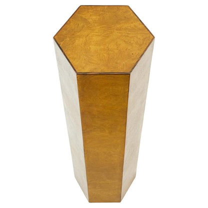 Italian 1970s Hexagon Shape 40" Tall Burl & Rosewood Pedestal Stand End Table