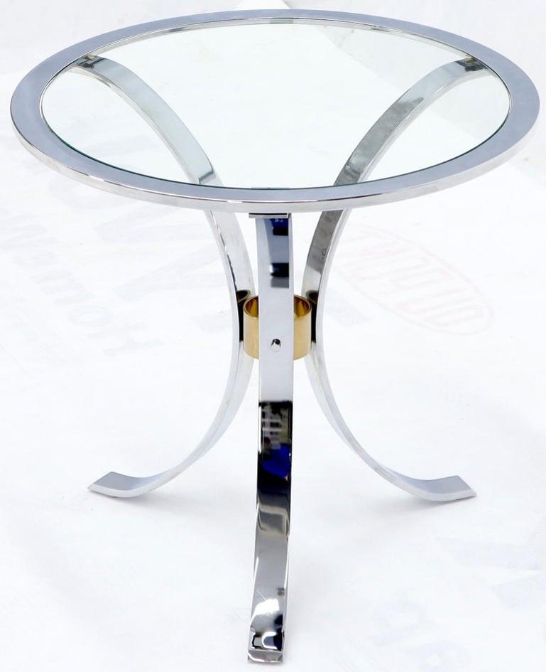 Round Crome and Brass Glass Top Occasional Side Table