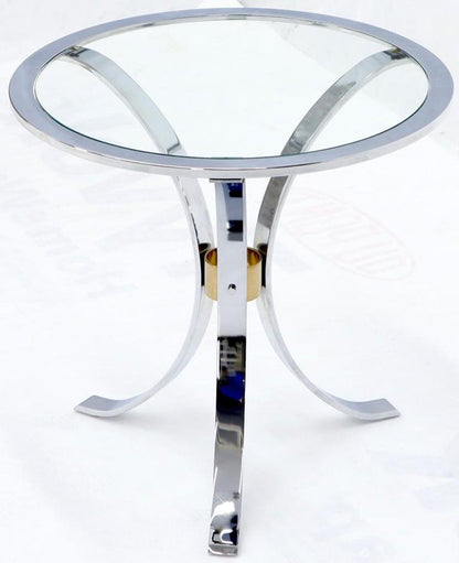 Round Crome and Brass Glass Top Occasional Side Table