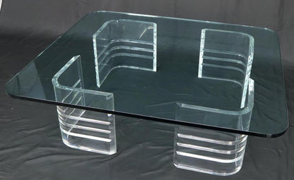 Large Wide Rectangle Rounded Corners Thick Glass Coffee Table