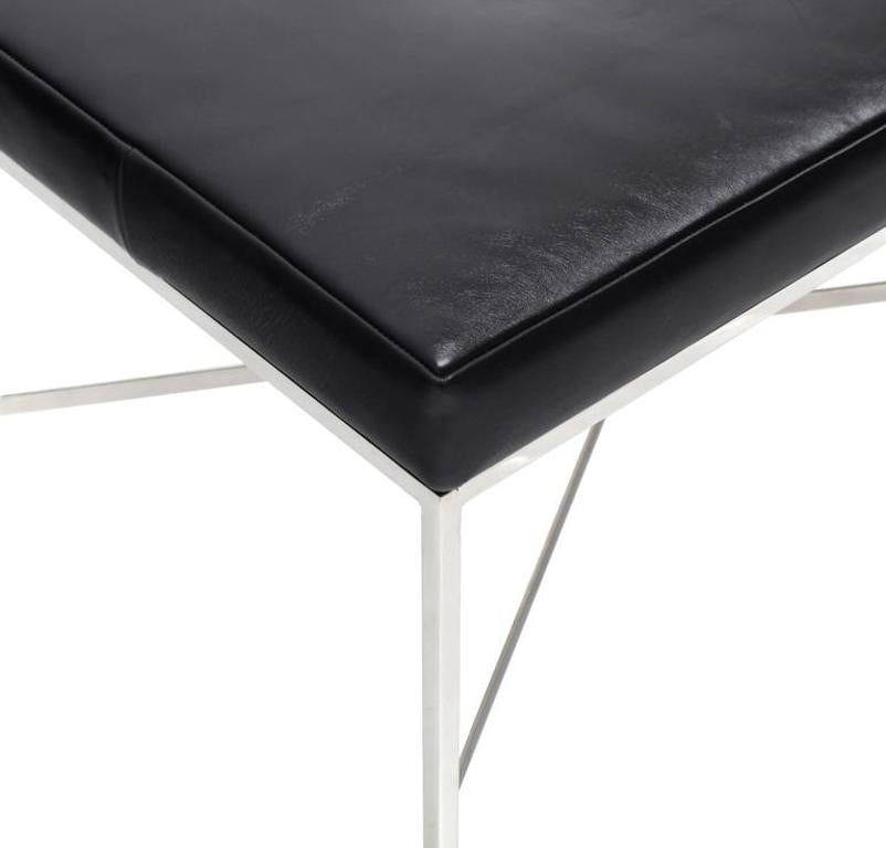 Black Leather Upholstered Rectangular X-Base Bench