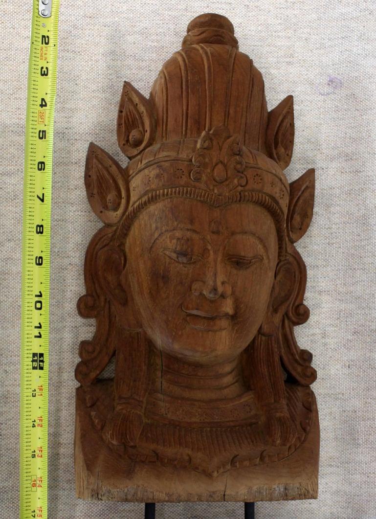 Fine Carved Teak Mask on Stand Sculpture of Buddha
