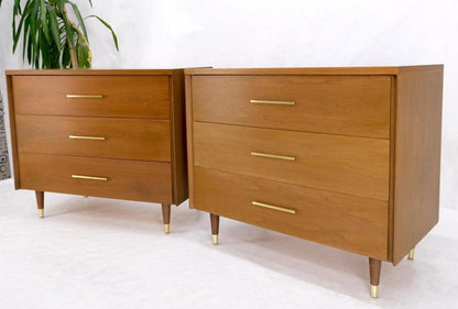 Pair John Stuart Refinished 3 Drawer Bachelor Chests Dressers W/ Long Brass Pull