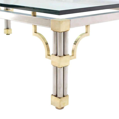 Heavy Thick Glass Brass and Chrome Coffee Table