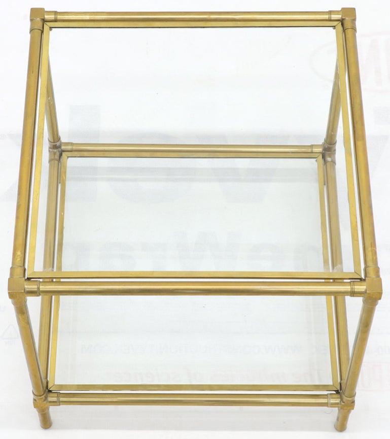 Heavy Machined Brass Glass Top Cube Shape Side Coffee Table