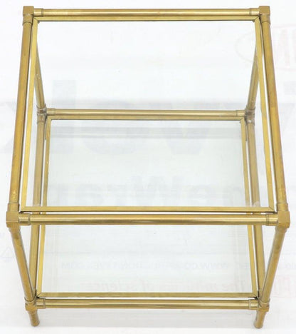 Heavy Machined Brass Glass Top Cube Shape Side Coffee Table