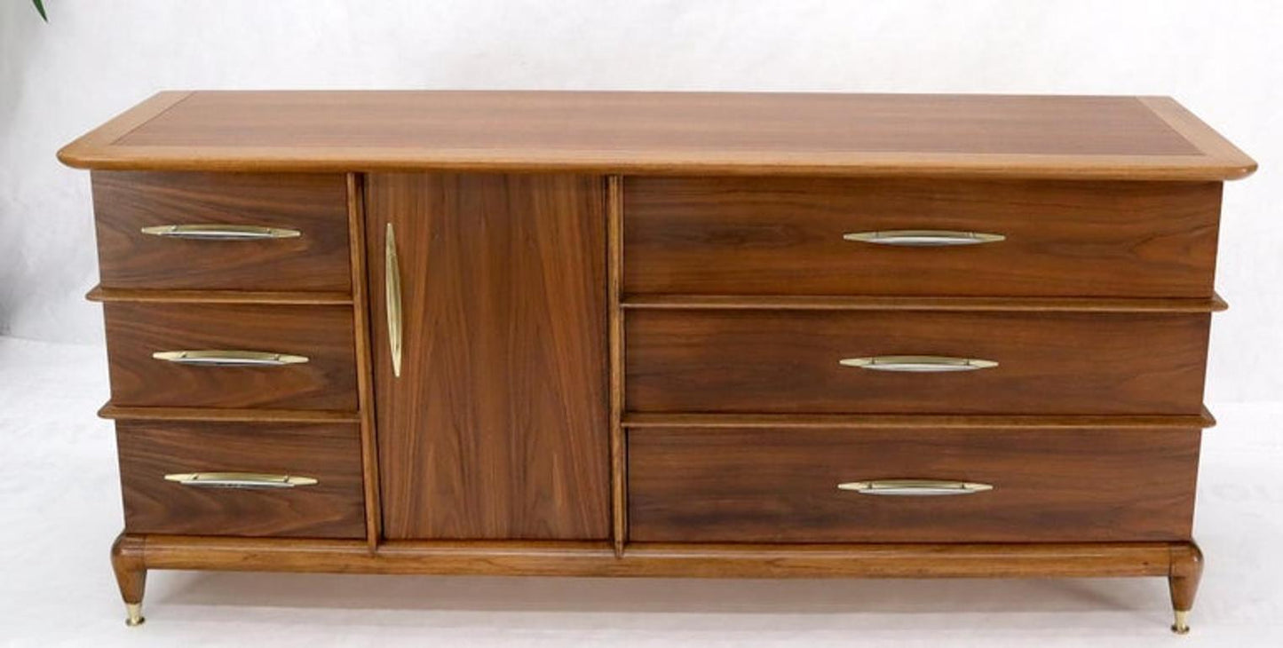 Sculptural Walnut Mid-Century Modern Long Dresser Credenza