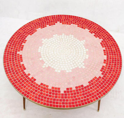 Sunburst Red Tile Mosaic Round Mid-Century Modern Coffee Table