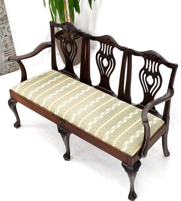 19th Century Triple Ball & Claw Armchair Style Settee Bench Sofa Chippendale