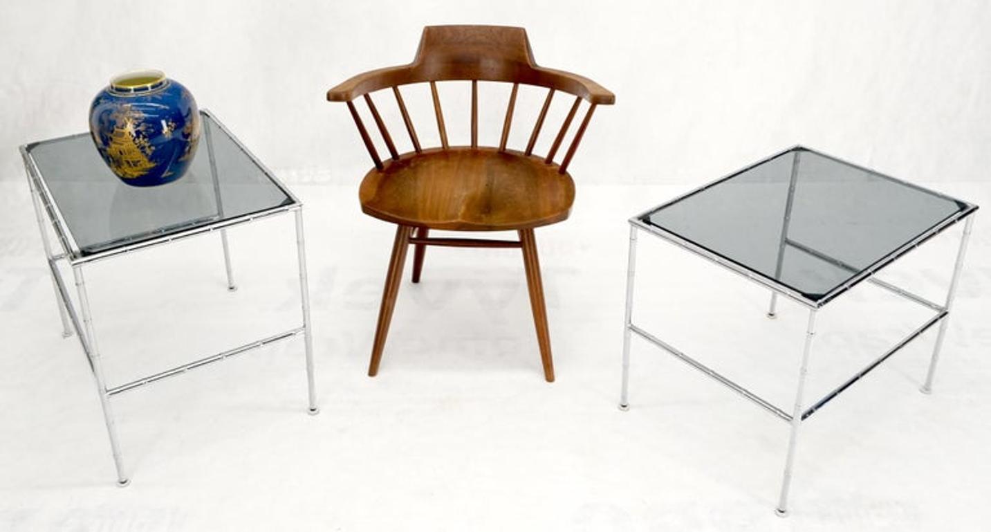 Pair of Chrome Faux Bamboo Smoked Glass Tops Nesting Tables