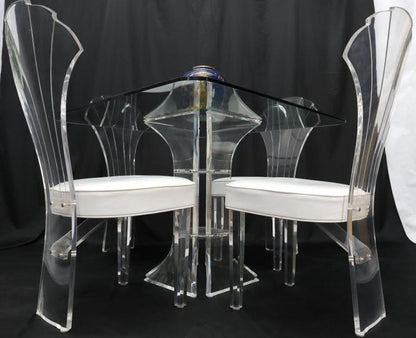 Set of 4 Lucite Dining Chairs Square Dining Table on Single Pedestal Base