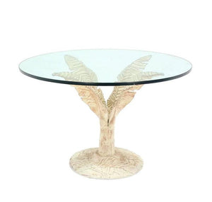 Painted Cast Aluminum Banana Leaf Base Center Table 3/4 Inch Thick Round Glass