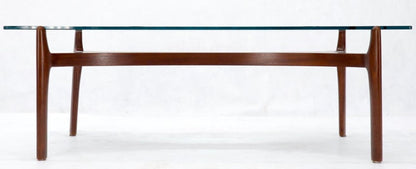 Sculptural Low Profile Teak Base Glass Top Danish Midcentury Coffee Table