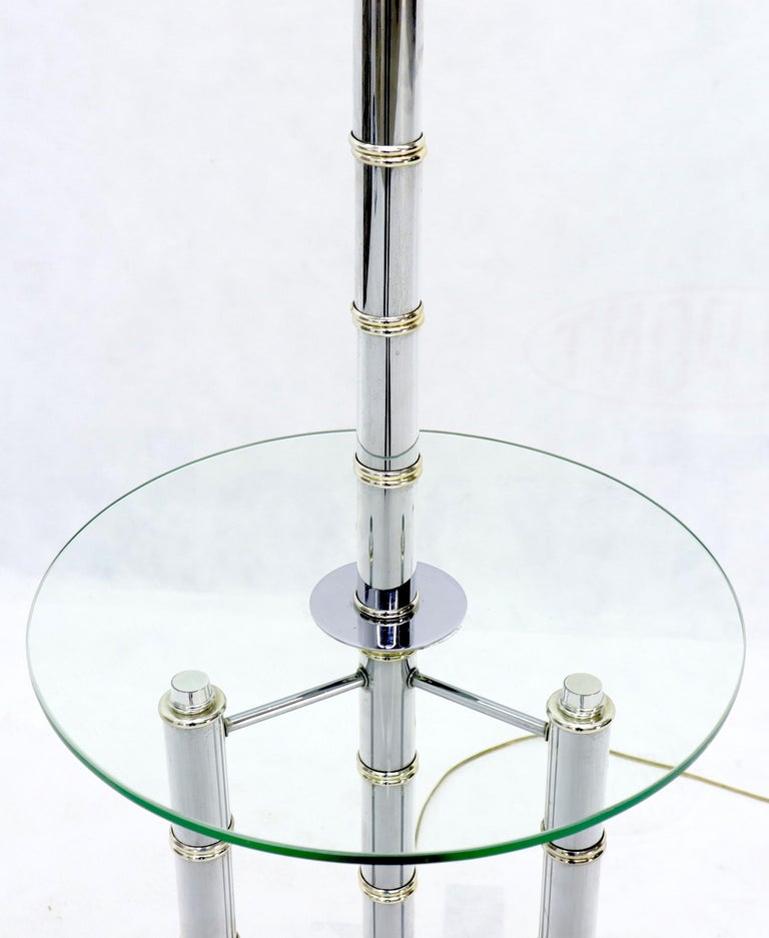 Chrome and Brass Faux Bamboo Tripod Glass Side Table Floor Lamp