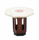 Pair of Octagon Shape Travertine Terrazzo Top End or Side Table on Walnut Bases