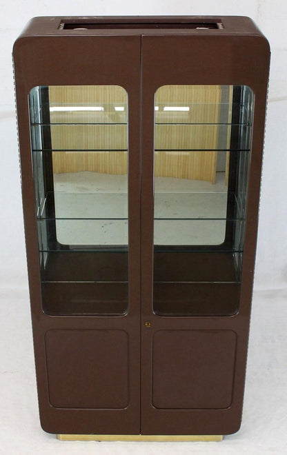 Tall High Gloss Lacquer Finish Rounded Beveled Glass Display Cabinet Wall Unit