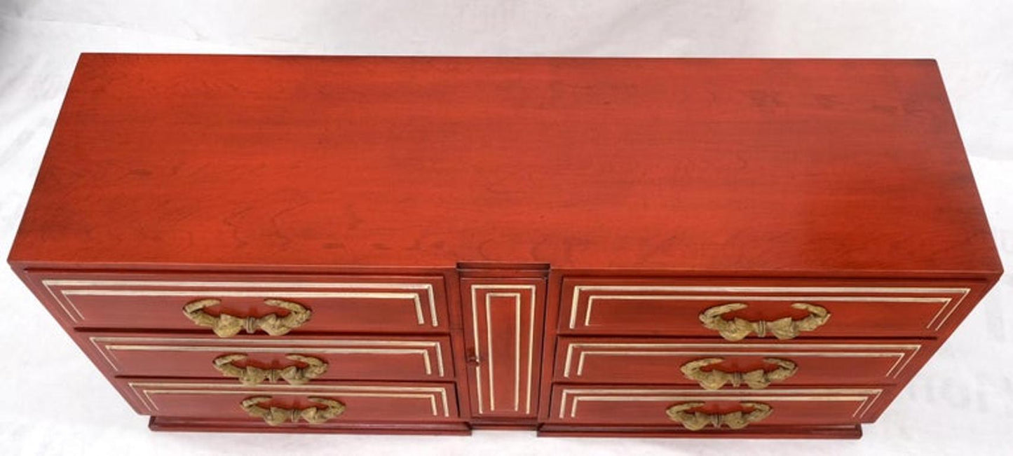 Directoire Style Blood Tomato Red Lacquer Super Heavy Solid Brass Pulls Dresser