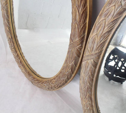 Pair of Medium Large Oval Gold Gild Leaf Pattern Frame Mirrors