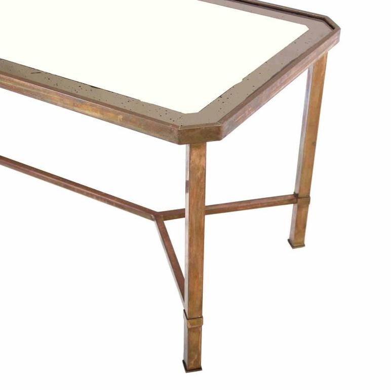 Rectangular Brass Base Y Stretcher Coffee Table
