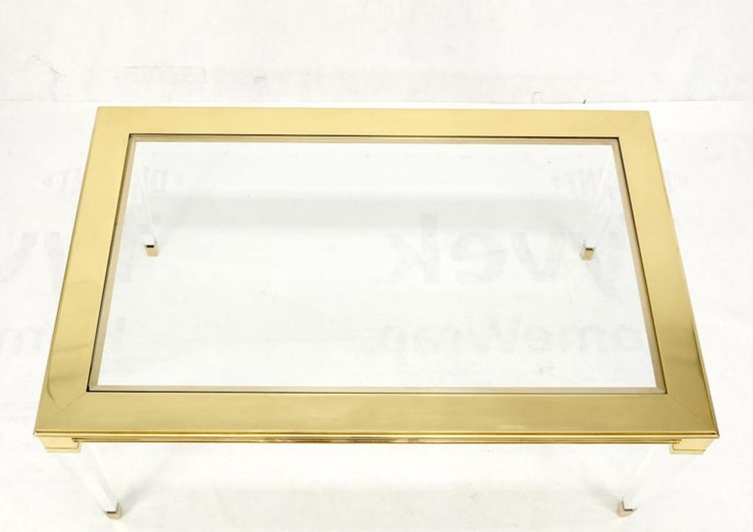 Large Mid Century Modern c.1970's Lucite Brass Glass Top Rectangle Coffee Table