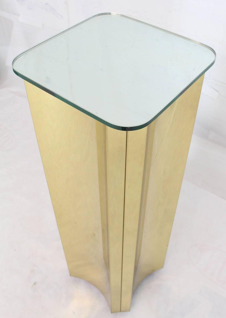 Mirror Glass Top Folded Brass Square Modern Pedestal