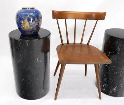 Pair of Black Marble Stone Veneer Sheeted Tiled Round Cylinder Pedestals