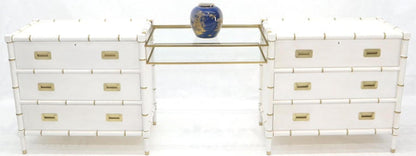 Pair of White Lacquer Brass Hardware Bachelor Chest with Suspended Brass Vanity