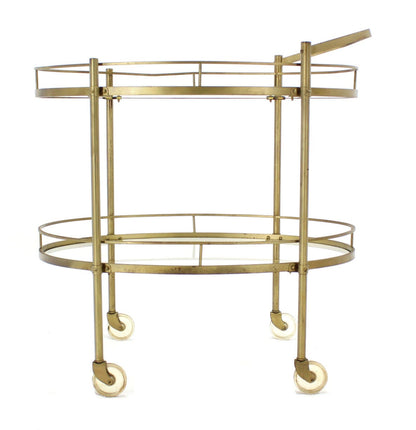Oval Brass and Glass Two Tier Tea Cart on Wheels