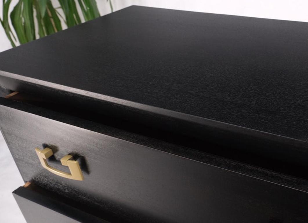 Ebonized Black Lacquer Mahogany Tall 5 Drawers Dresser Gold Bracket Pulls MNT