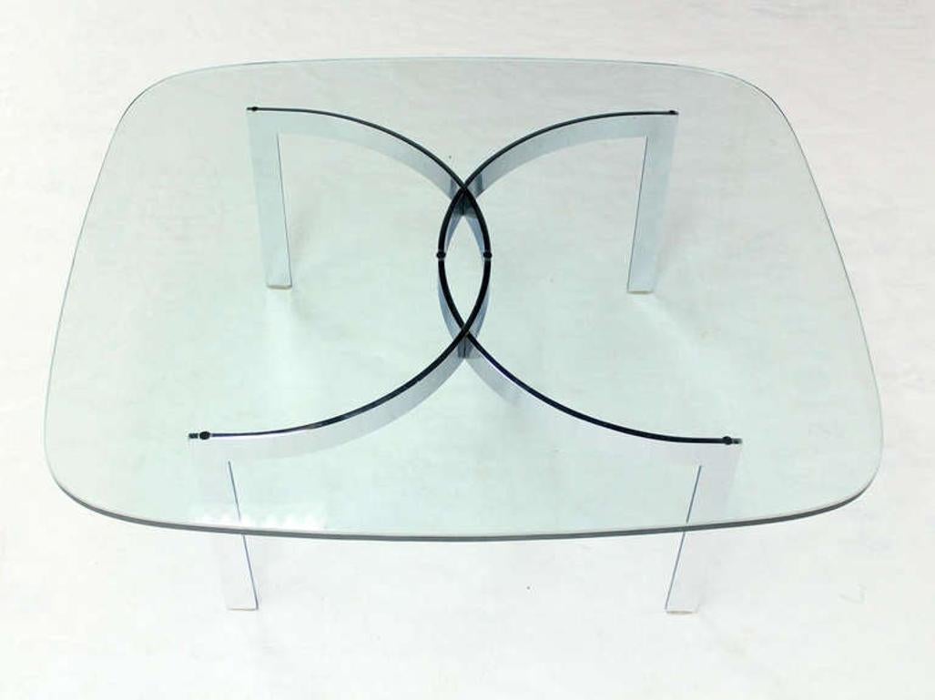 EstablishedLines Mid Century Modern Curved Bent Chrome Base Glass Top Coffee Table Bauhaus Chanel