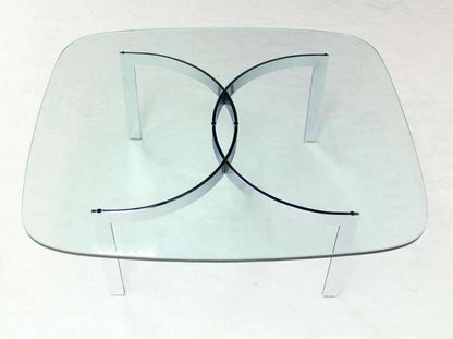 EstablishedLines Mid Century Modern Curved Bent Chrome Base Glass Top Coffee Table Bauhaus Chanel