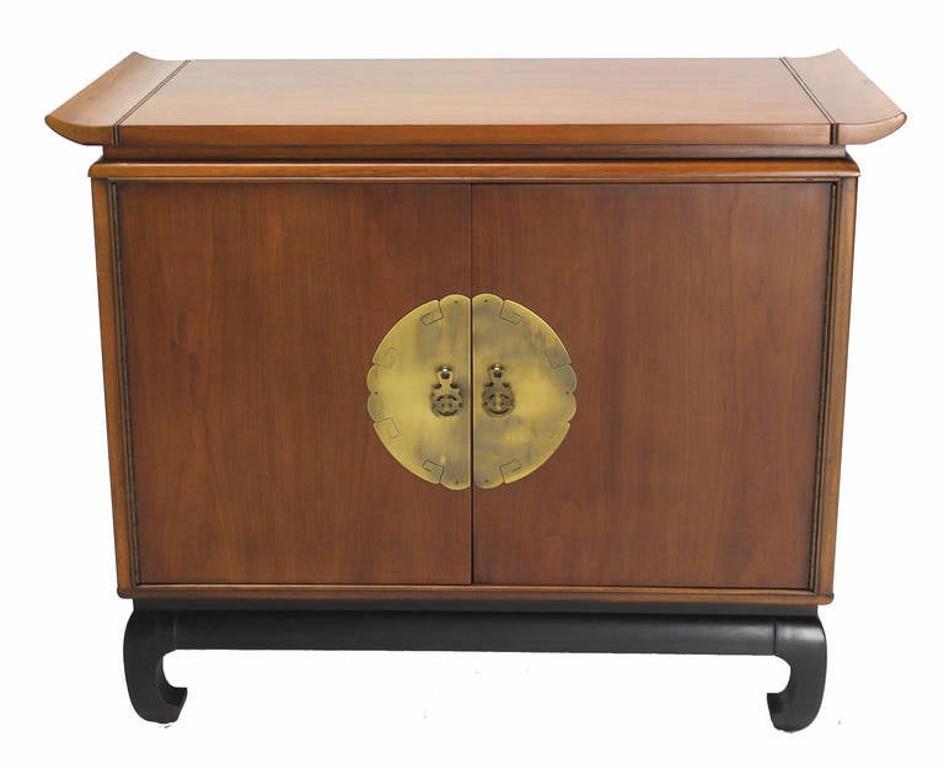 EstablishedLines Oriental Mid Century Modern Black Lacquer Base Modern Walnut Server Cabinet MINT