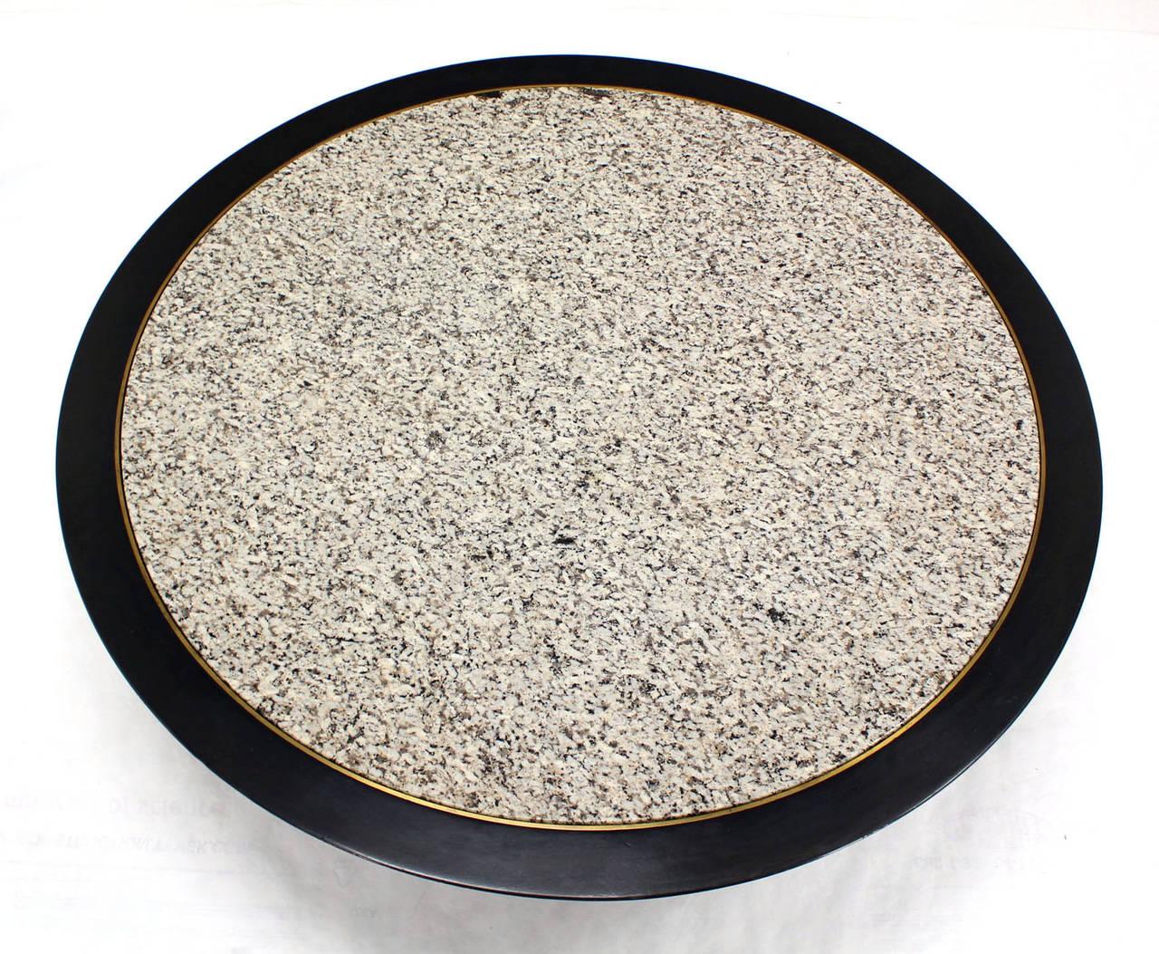 EstablishedLines Mid Century Modern 48 Inches Round Granite Top Black Lacquer  Coffee Table Baker