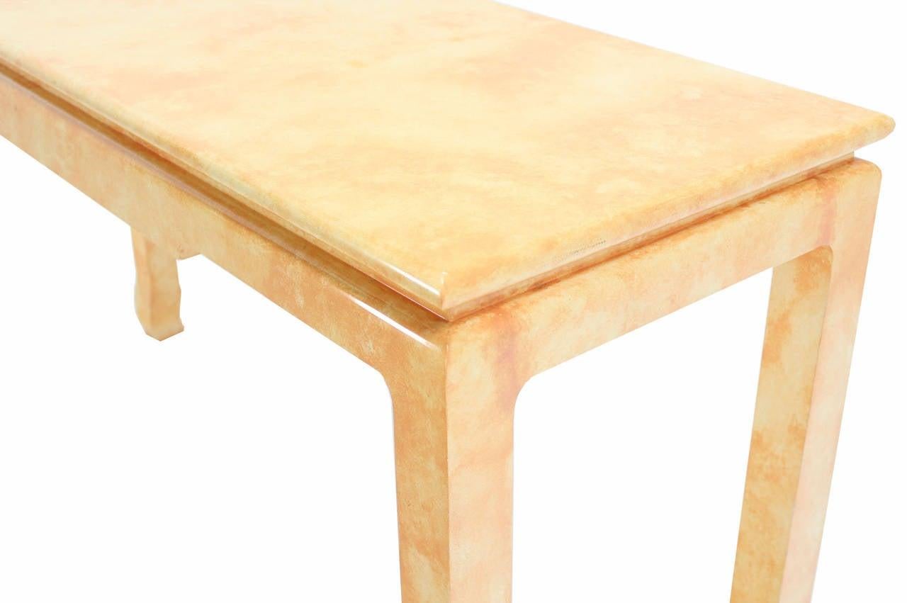 EstablishedLines Mid Century Modern Beige Faux Parchment Gloss Finish Lacquer Console Sofa Table