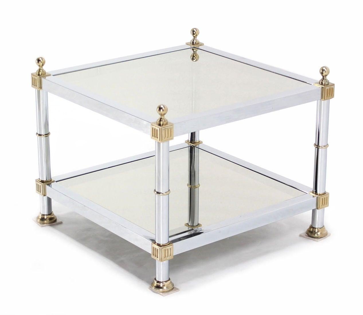 EstablishedLines Pair of Chrome Brass and Smoked Glass Square End or Side Lamp Tables Stands Mint
