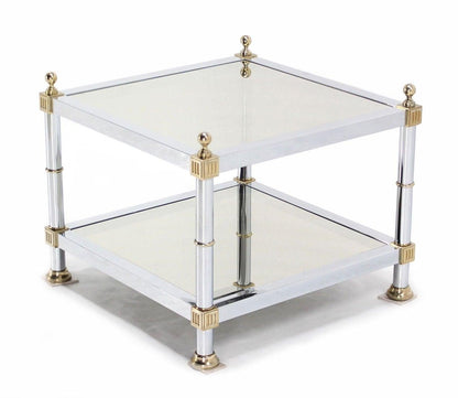 EstablishedLines Pair of Chrome Brass and Smoked Glass Square End or Side Lamp Tables Stands Mint