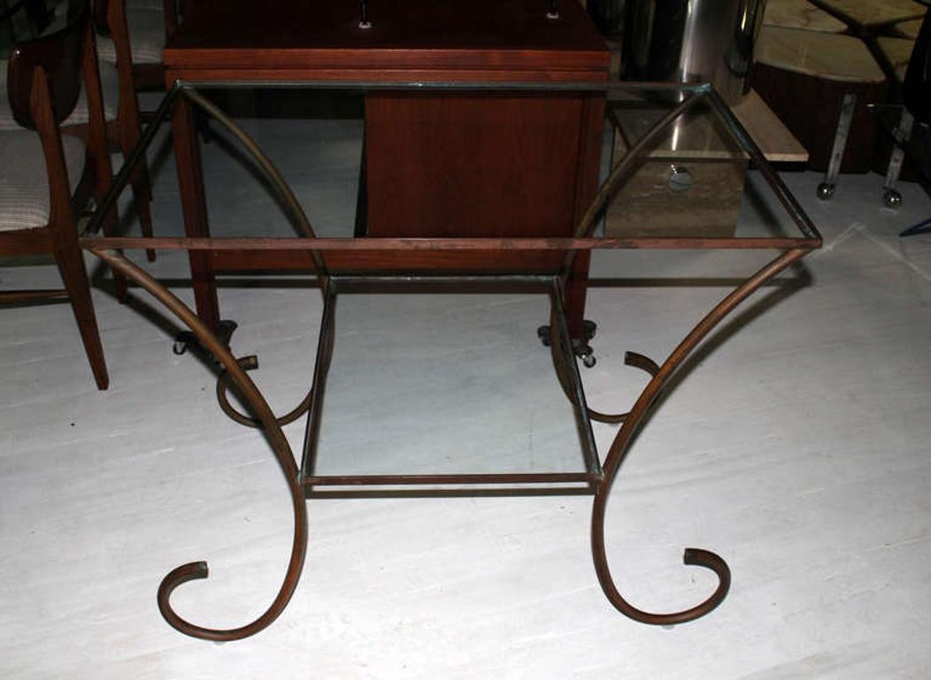 EstablishedLines Large Deco Style Solid Brass Serving Console Hall Table circa 1930s Nice Patina