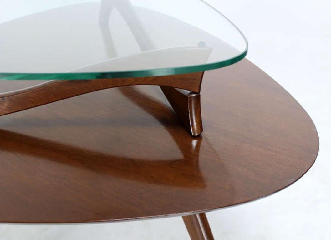 EstablishedLines Pair of Organic Shape Rounded Triangle End Tables with floating  Glass Tops MINT