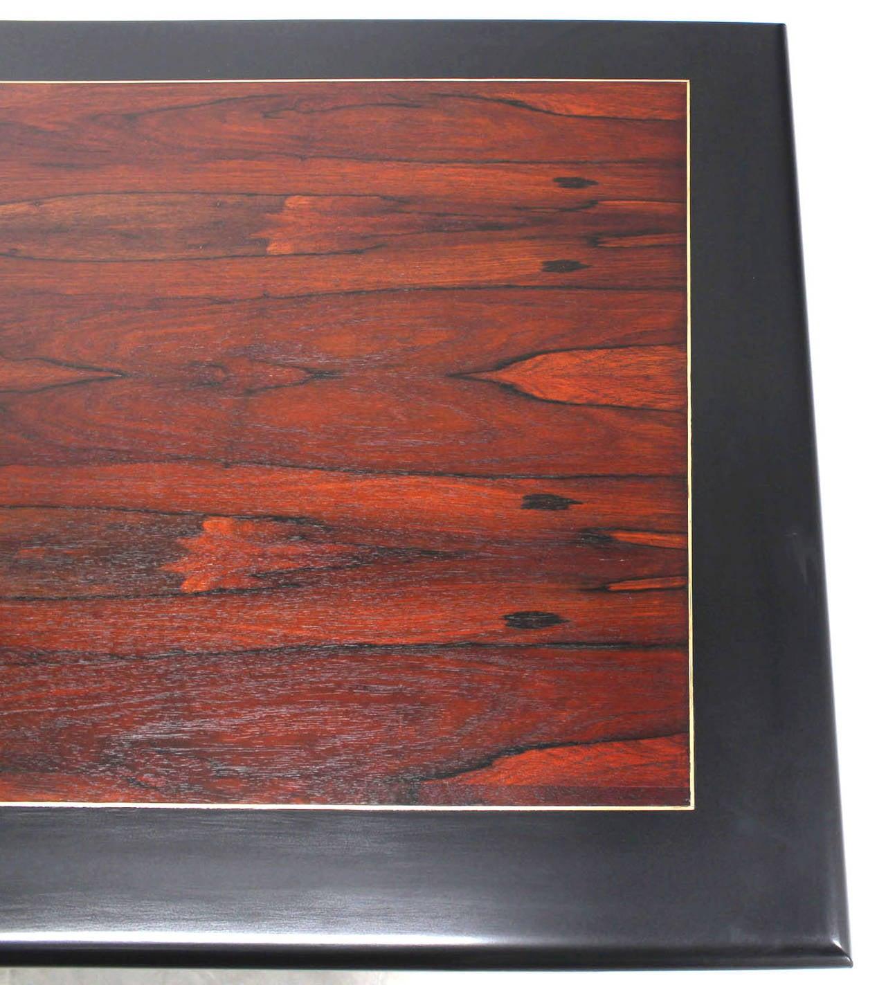 Pedestal Base Brass Legs Rosewood  Ebonised Black Lacquer Top Dining Table MINT!