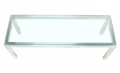 EstablishedLines Square Aluminum Profile Metal Frame Glass Top Coffee Side Table Long Rectangle