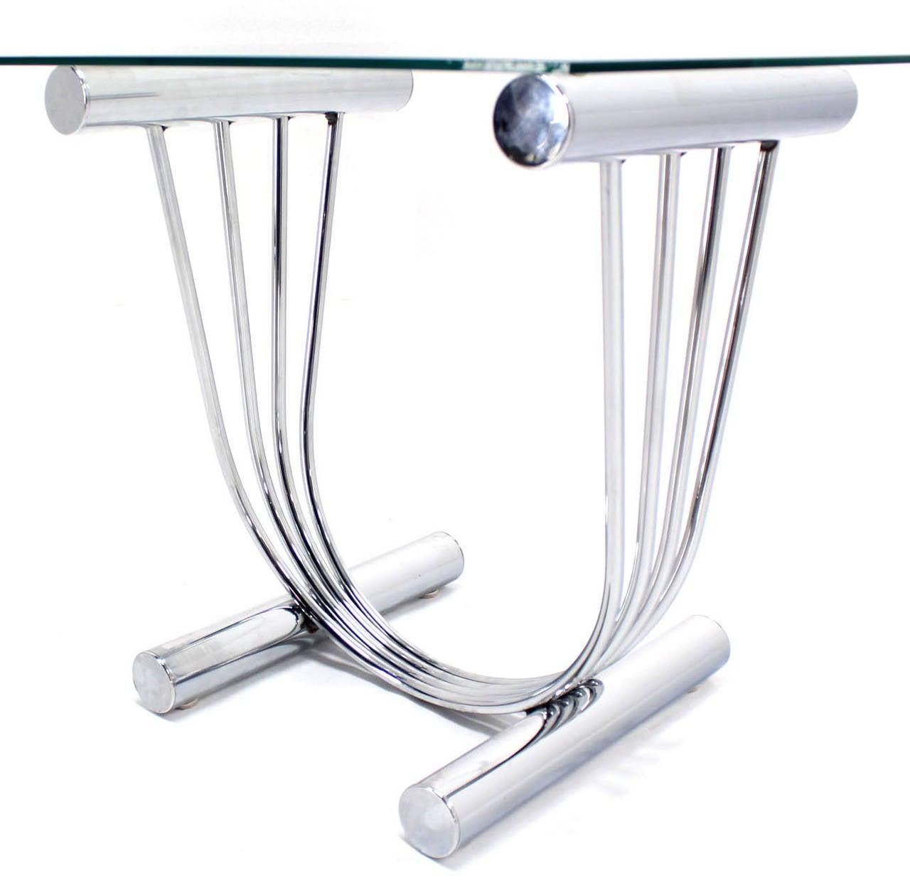 EstablishedLines Pair of Chrome U Shape Bases Glass Square Top End Side Tables Stands MINT!