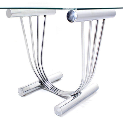 EstablishedLines Pair of Chrome U Shape Bases Glass Square Top End Side Tables Stands MINT!